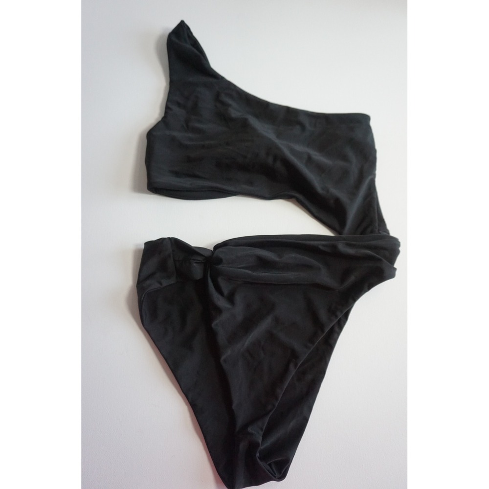 Black One Shoulder Cutout Monokini Swimsuit Twist Detail Size L